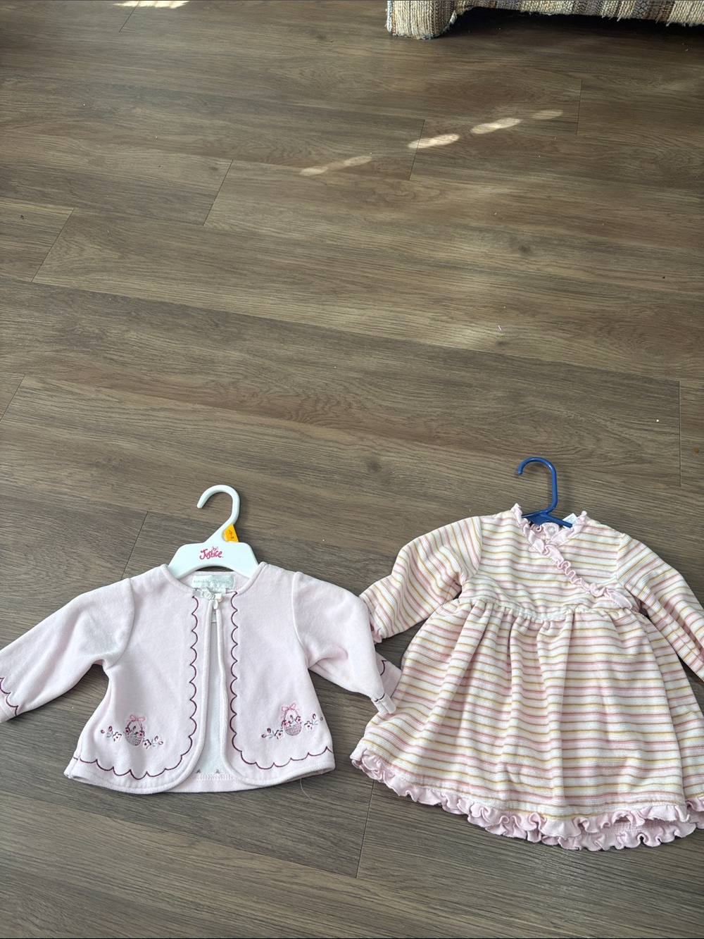 Girls' Pink Striped Ruffle Dress with Pink Knit Cardigan